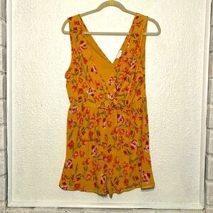 Xhileration mustard, color, yellow floral, romper, size large